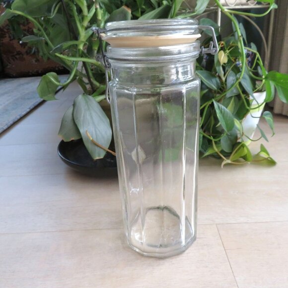 Hermetic Clear Paneled Glass Canister Jar Rubber Seal Wire Hinge 1.5L Italy Made - Picture 1 of 14